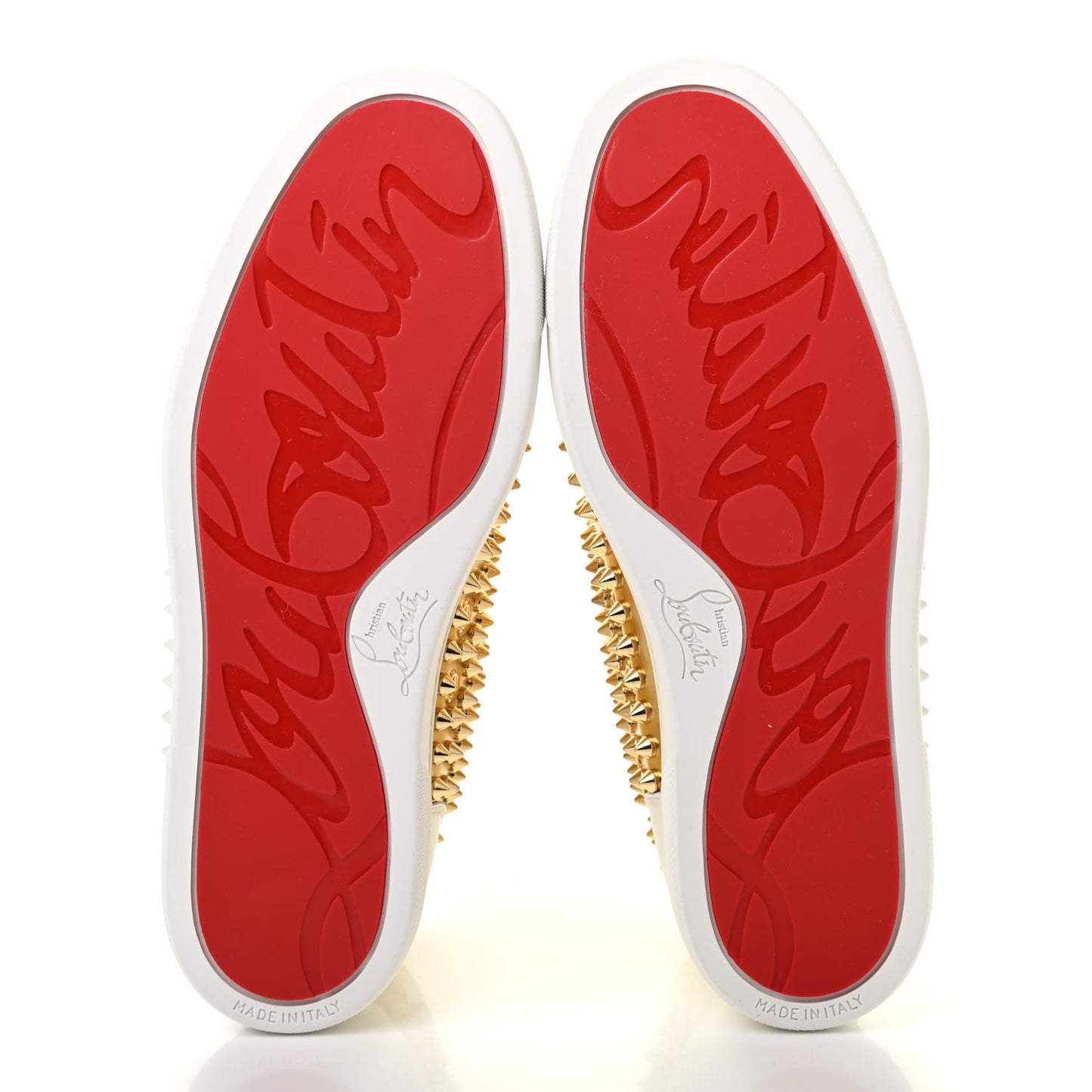 Calfskin Laminato Dino Spikes Yang Louis Flat Sneakers 37.5 Latte Gold