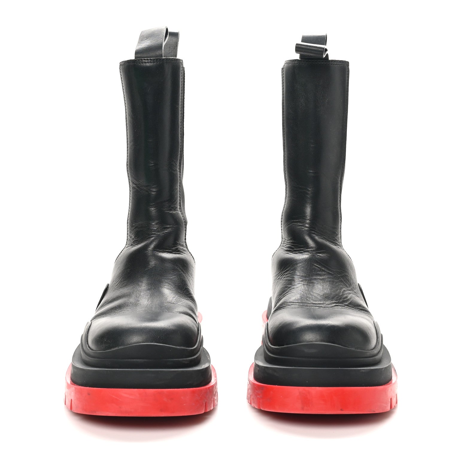 Bottega Veneta Calfskin The Tire Chelsea Boots 37 Black Bright Red 3 of 8