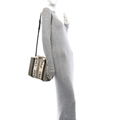 Chloe Linen Calfskin Small Woody Ribbon Tote With Strap White Navy 2 of 9