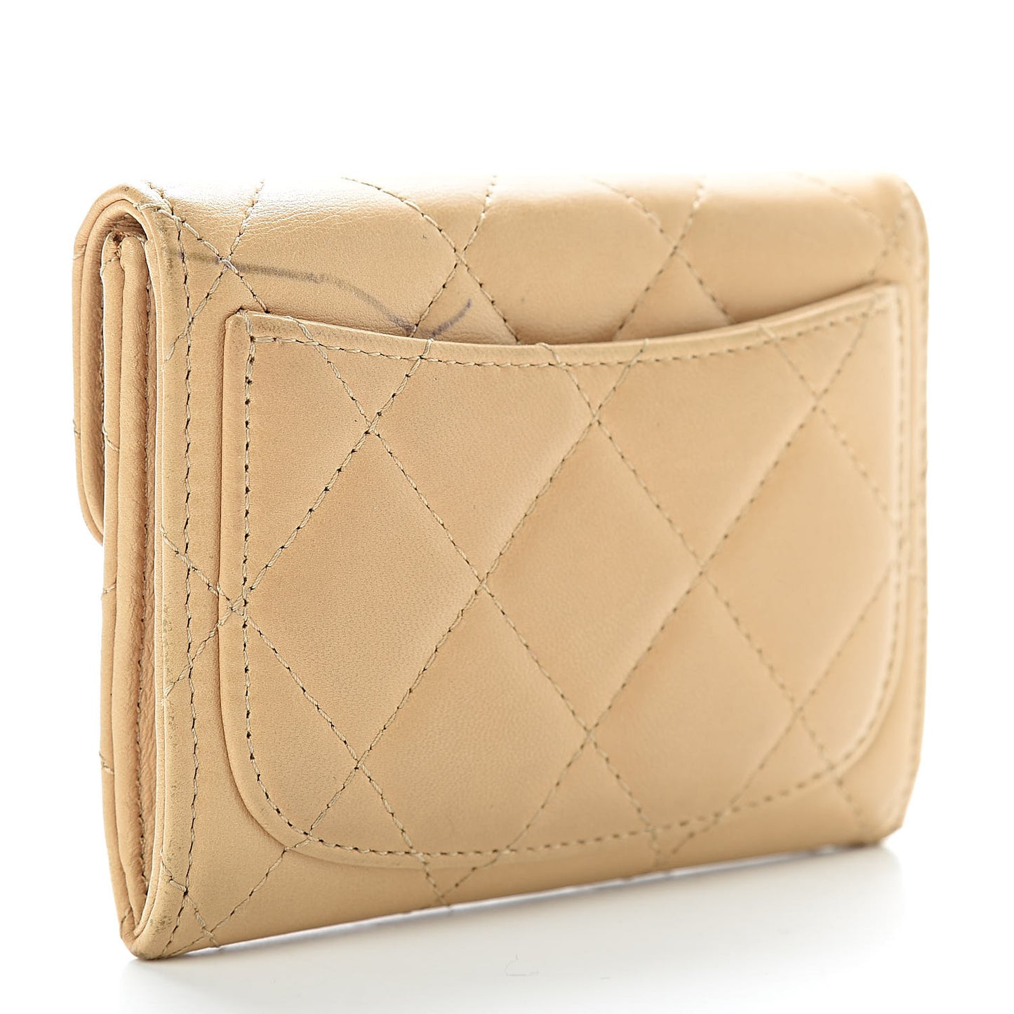 Lambskin Quilted Flap Card Holder Beige