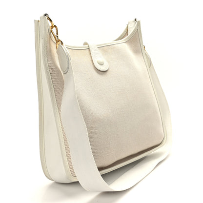 Hermes Toile Taurillon Clemence Evelyne PM Blanc White 3 of 9