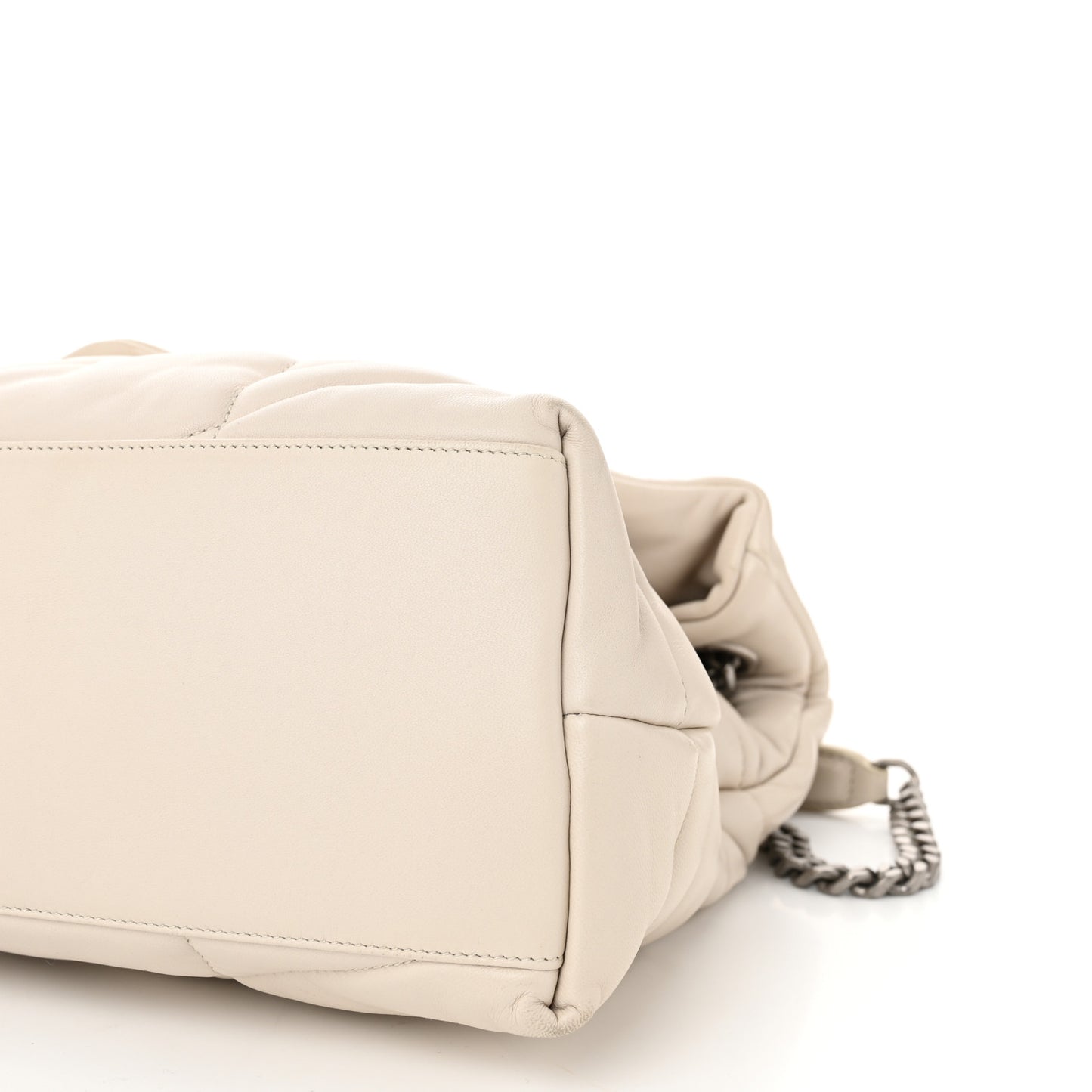 Lambskin Quilted Medium Loulou Puffer Monogram Chain Satchel Crema Soft