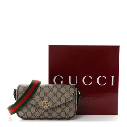 Gucci GG Supreme Monogram Textured Dollar Calfskin Web Mini Ophidia Envelope Shoulder Bag Beige Ebony 10 of 10