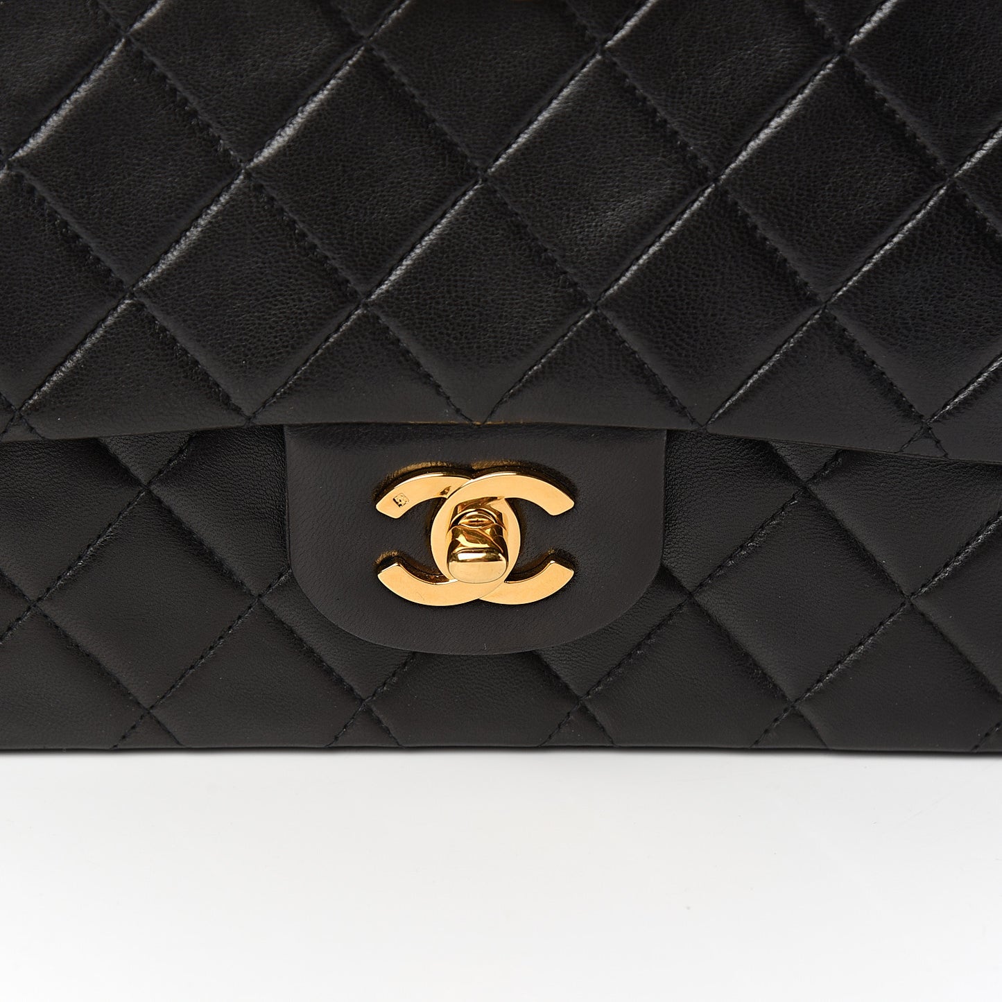 Lambskin Quilted Medium Double Flap Black