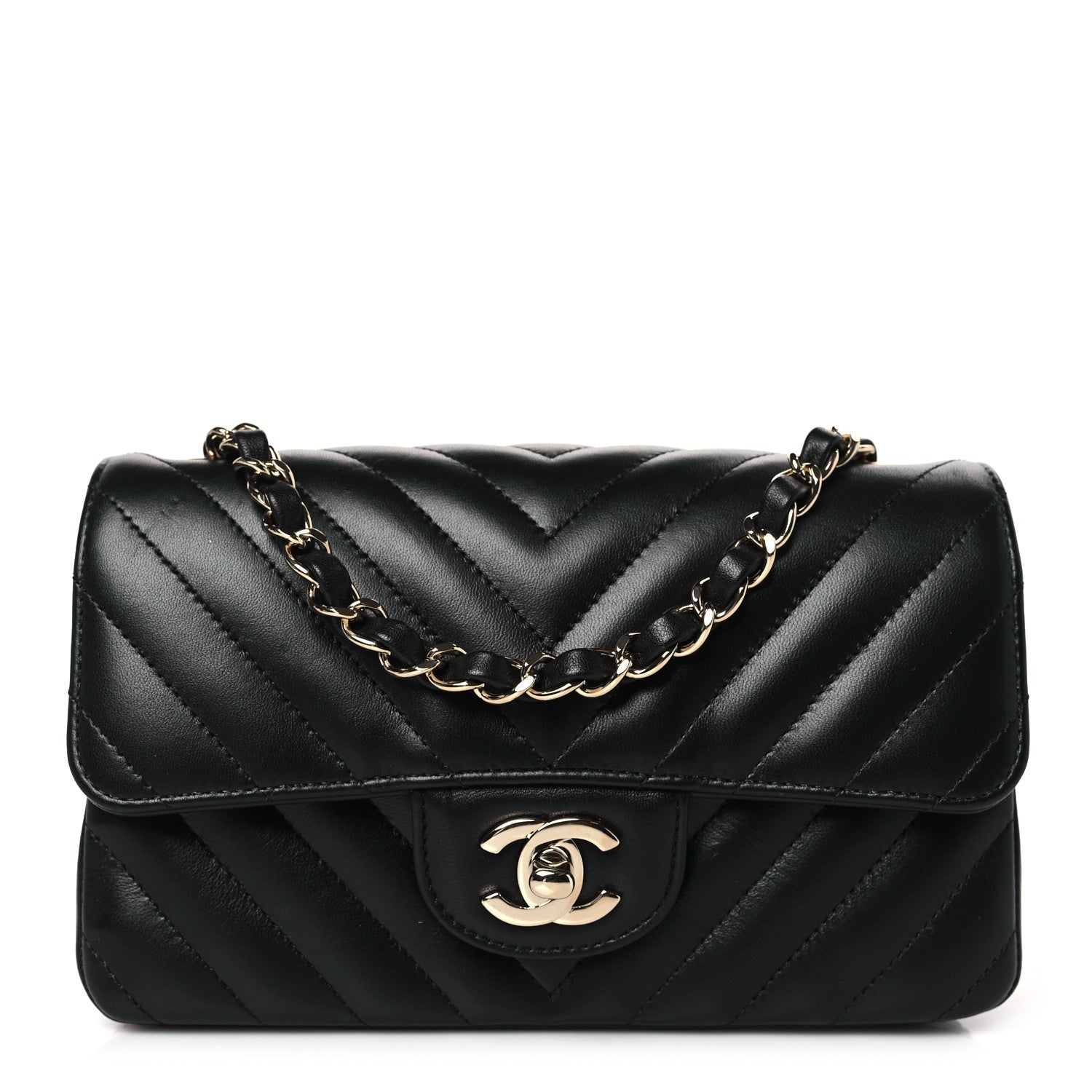 Chanel Lambskin Chevron Quilted Mini Rectangular Flap Black 1 of 10