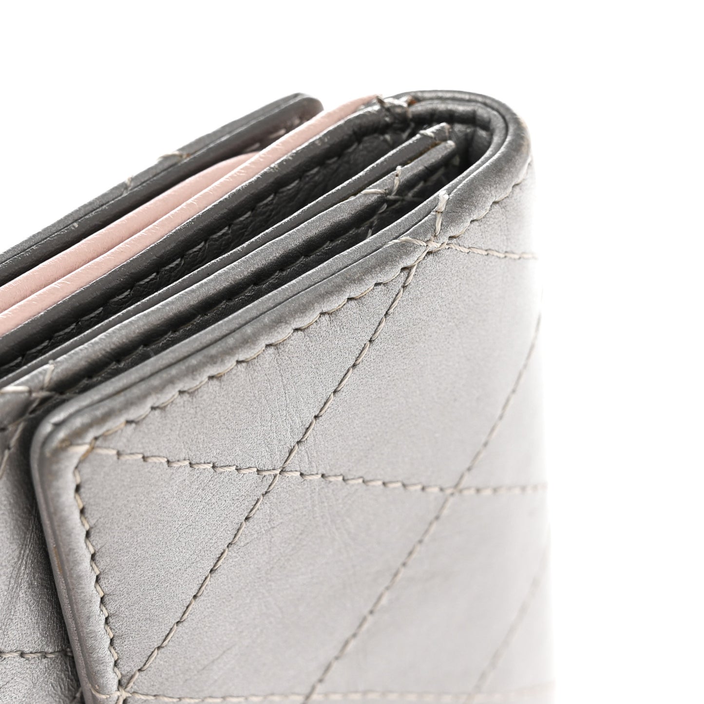 Aged Metallic Calfskin Large Palette Flap Wallet Silver