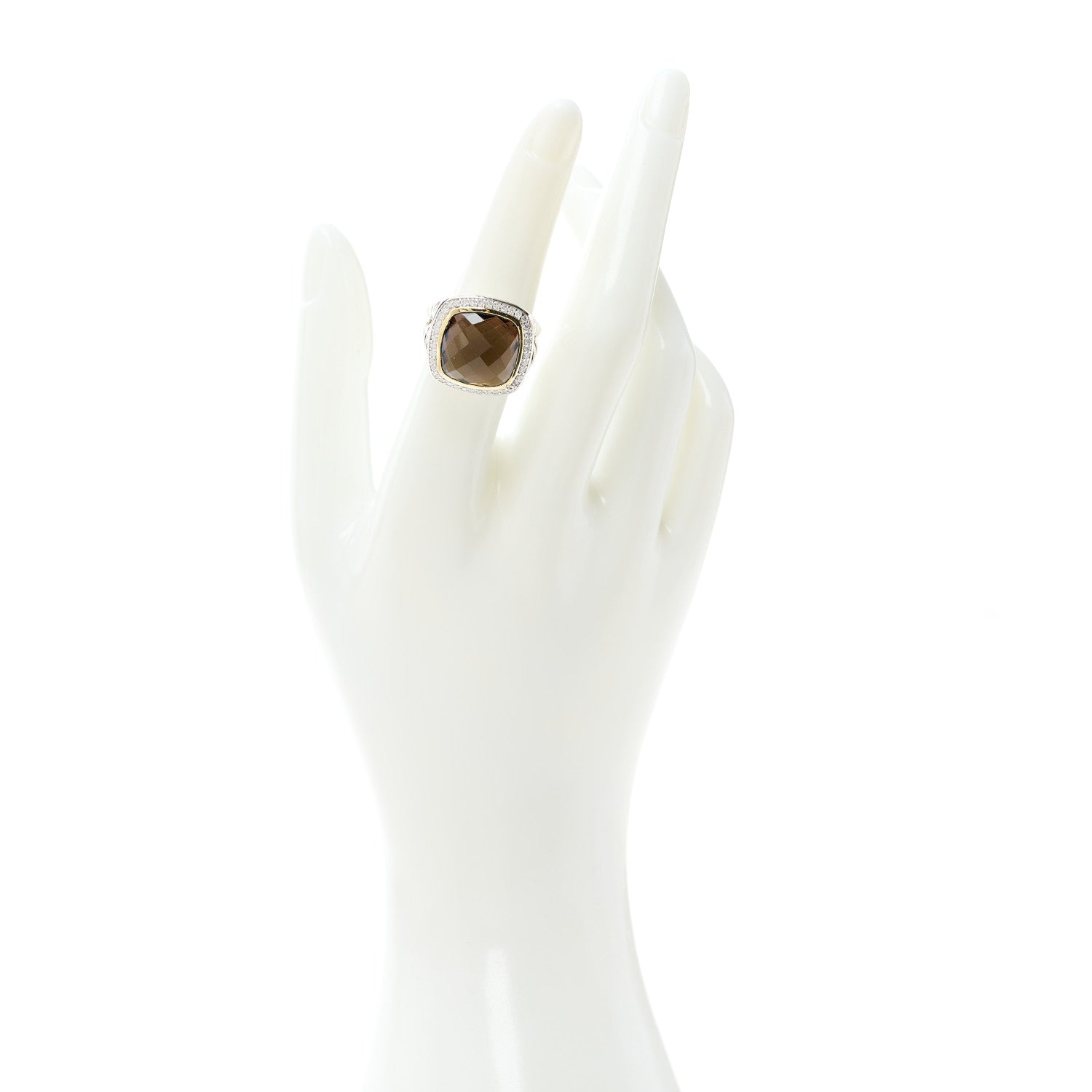 David Yurman Sterling Silver 18K Yellow Gold Diamond Smoky Quartz 14mm Albion Ring 51 5.75 2 of 5