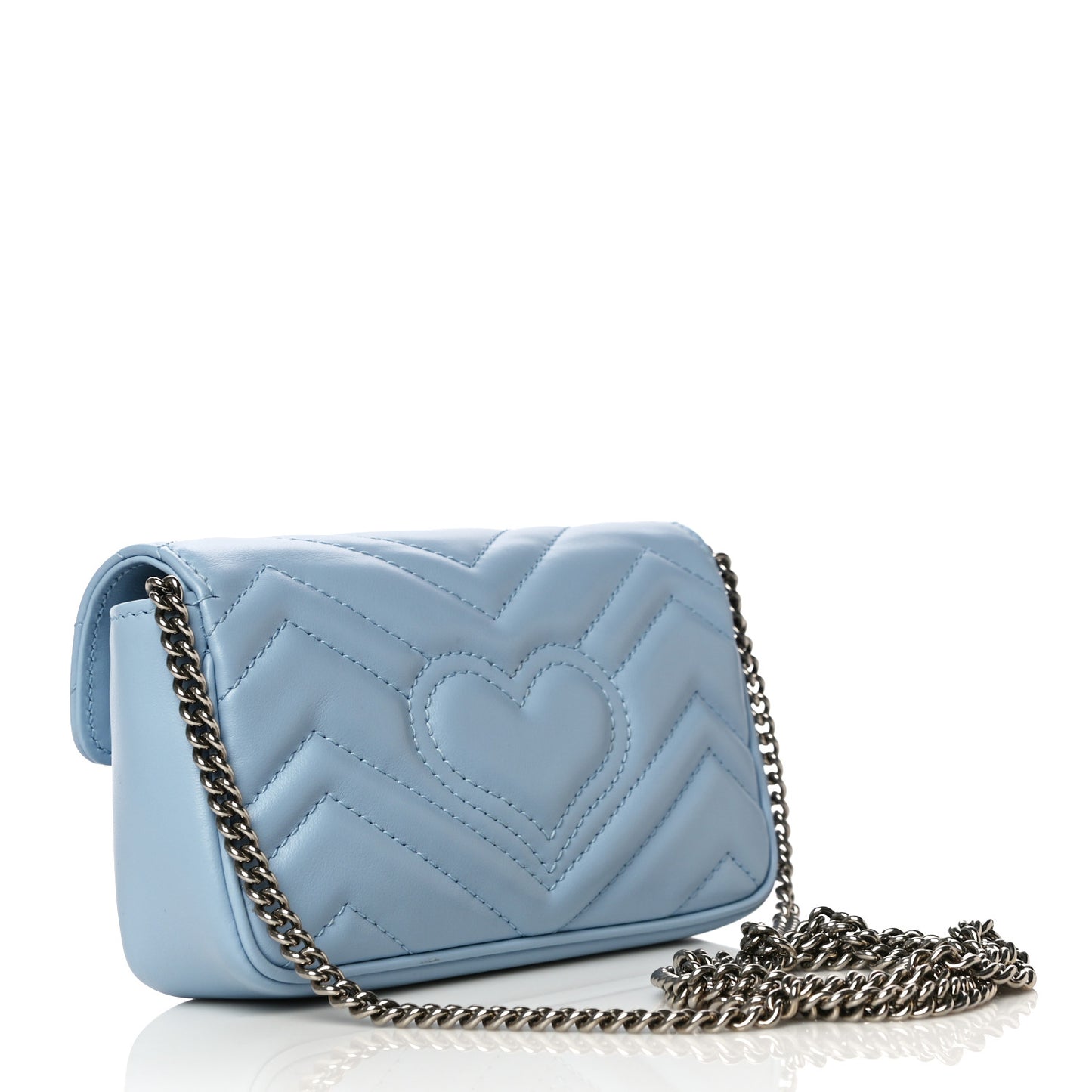 Calfskin Matelasse Super Mini GG Marmont Shoulder Bag Porcelain Light Blue