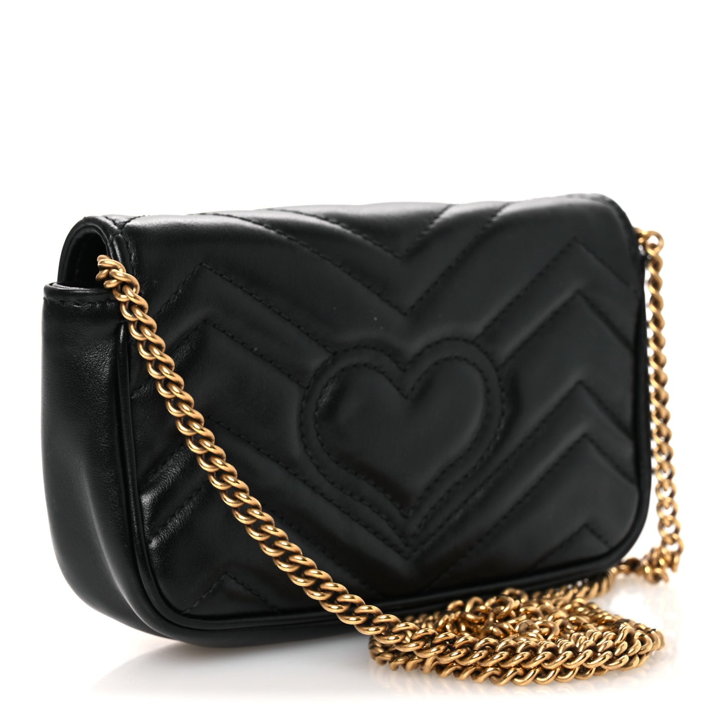 Calfskin Matelasse Super Mini GG Marmont Shoulder Bag Black