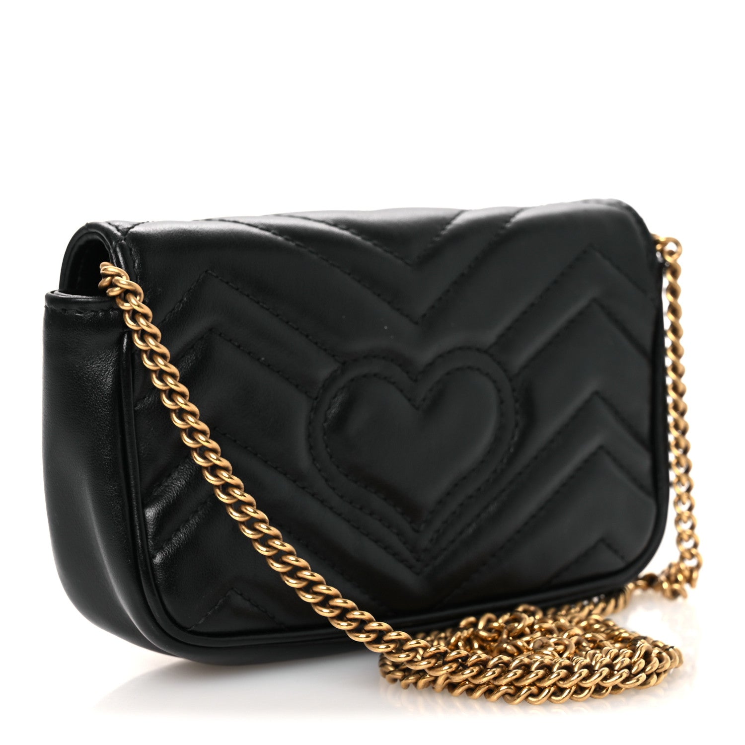 Gucci Calfskin Matelasse Super Mini GG Marmont Shoulder Bag Black 3 of 11