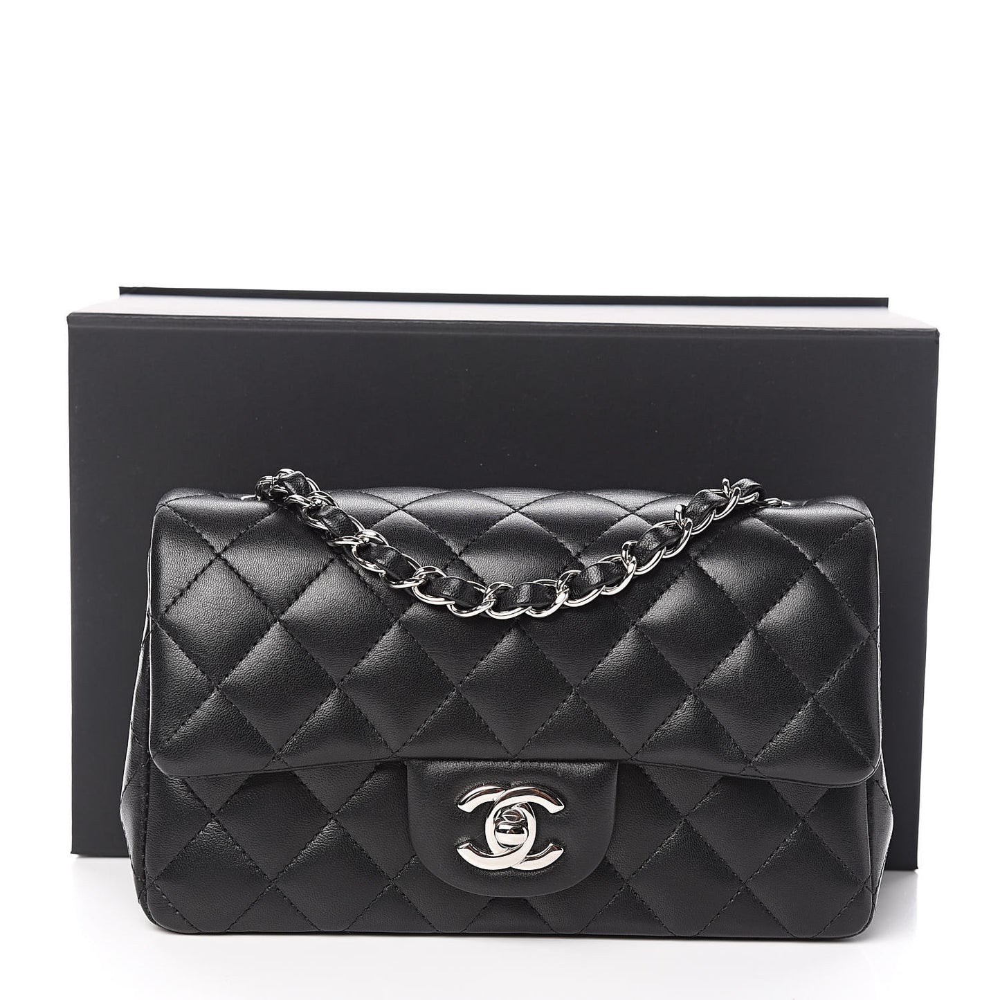 Lambskin Quilted Mini Rectangular Flap Black