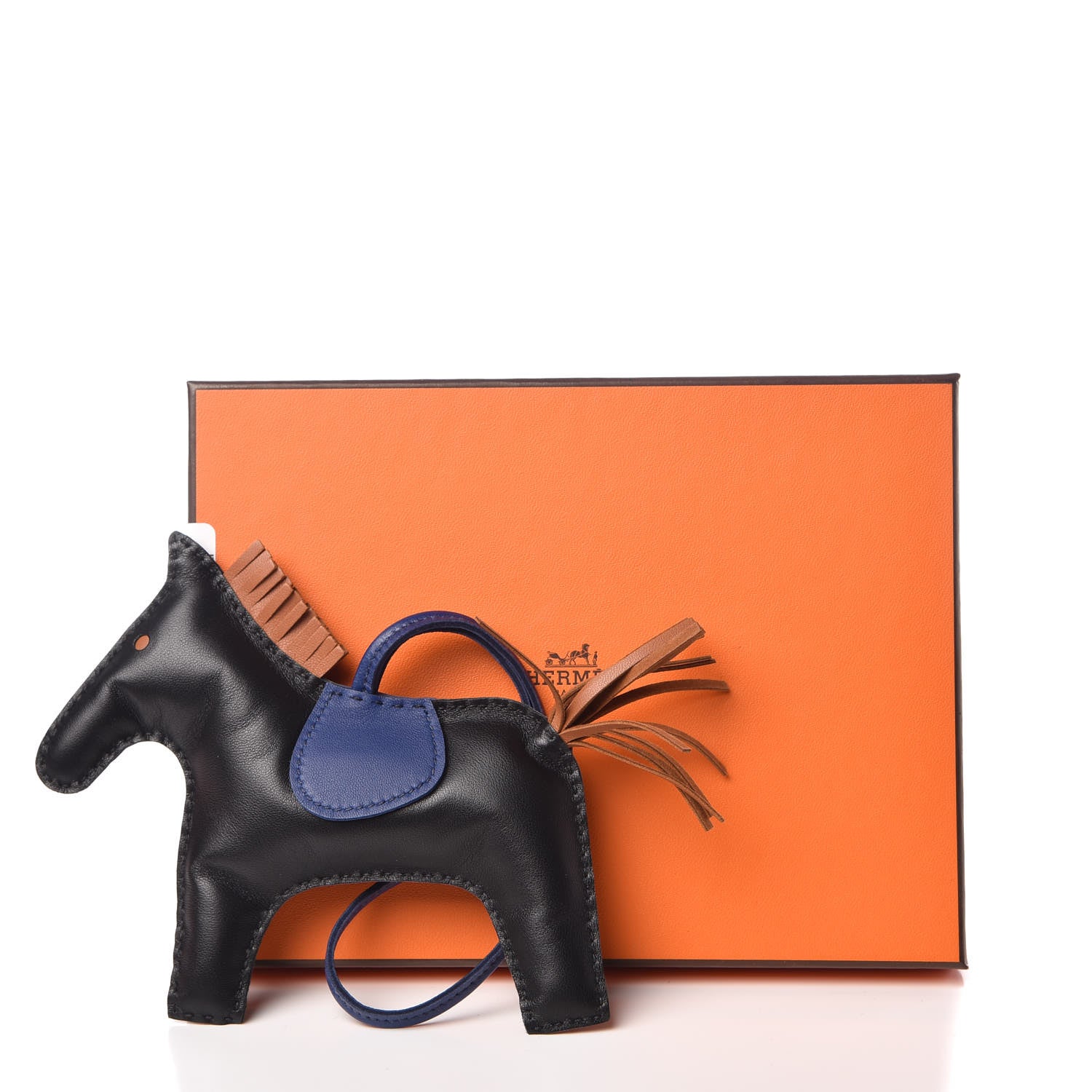 Hermes Milo Lambskin Grigri Rodeo Horse Bag Charm GM Black Bleu Saphir Gold 5 of 5