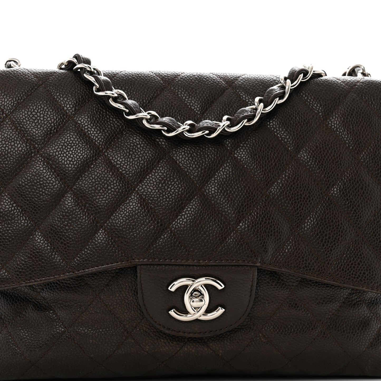 Caviar Quilted Jumbo Single Flap Dark Brown