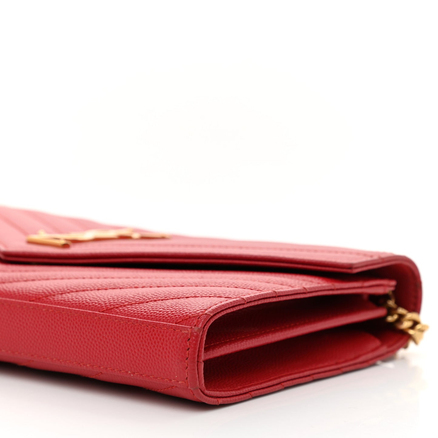 Grain De Poudre Matelasse Chevron Monogram Chain Wallet New Red