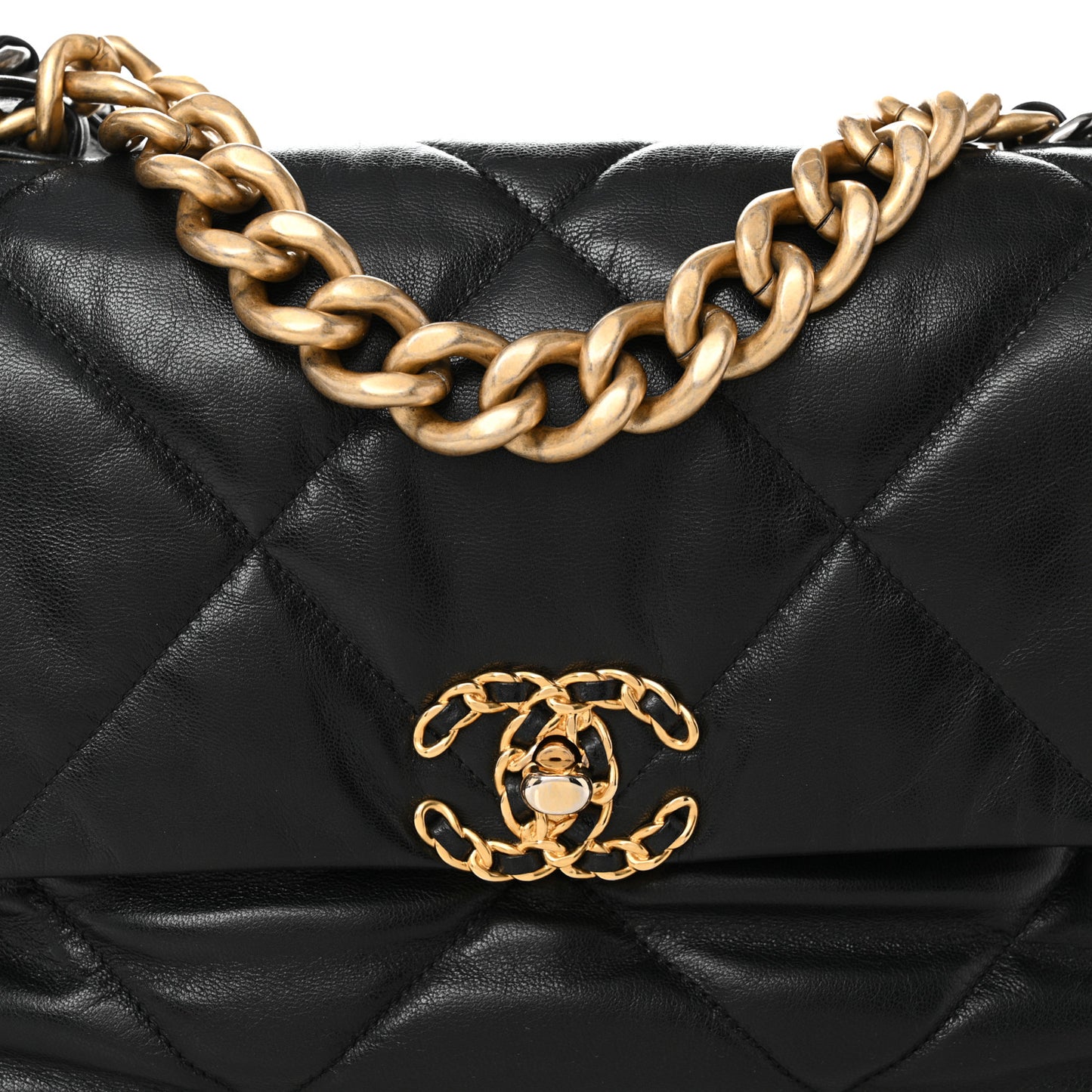 Shiny Goatskin Quilted Large Chanel 19 Flap Black