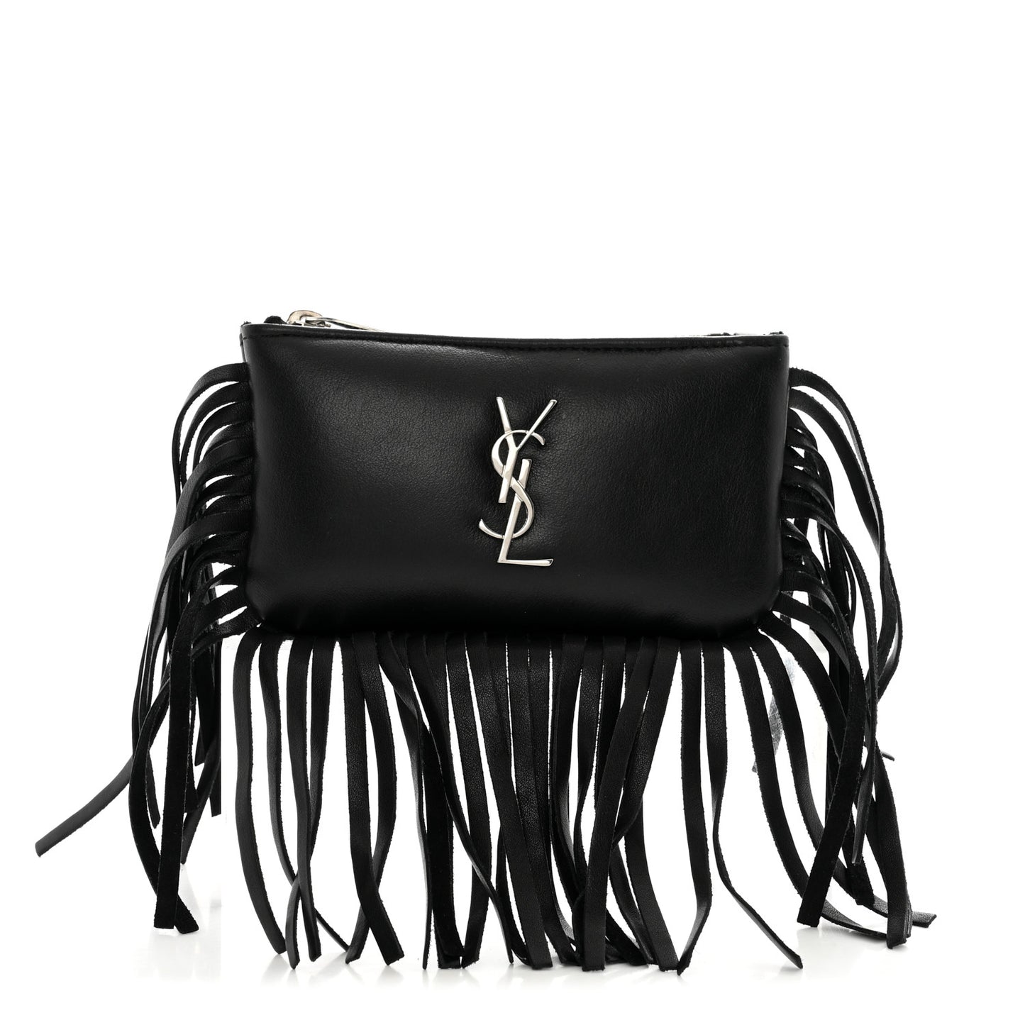 Calfskin Monogram Small Fringe Key Pouch Black