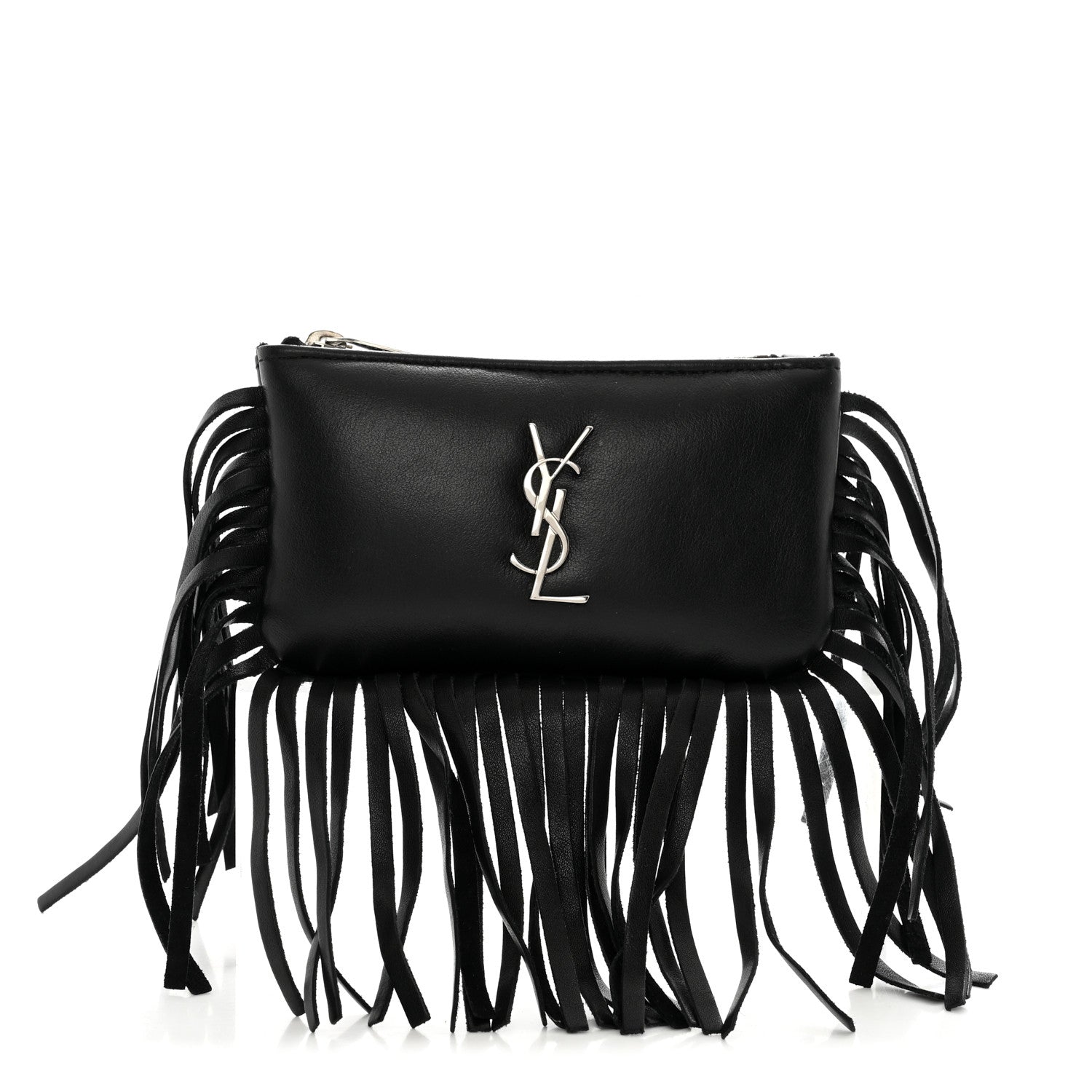 Saint Laurent Calfskin Monogram Small Fringe Key Pouch Black 1 of 9