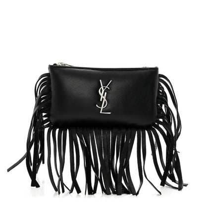 Saint Laurent Calfskin Monogram Small Fringe Key Pouch Black 1 of 9