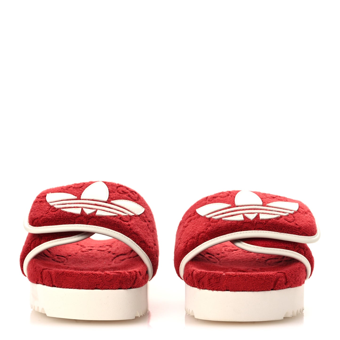 X ADIDAS Terry Cloth GG Monogram Womens Platform Sandals 38 Maple Red Off White