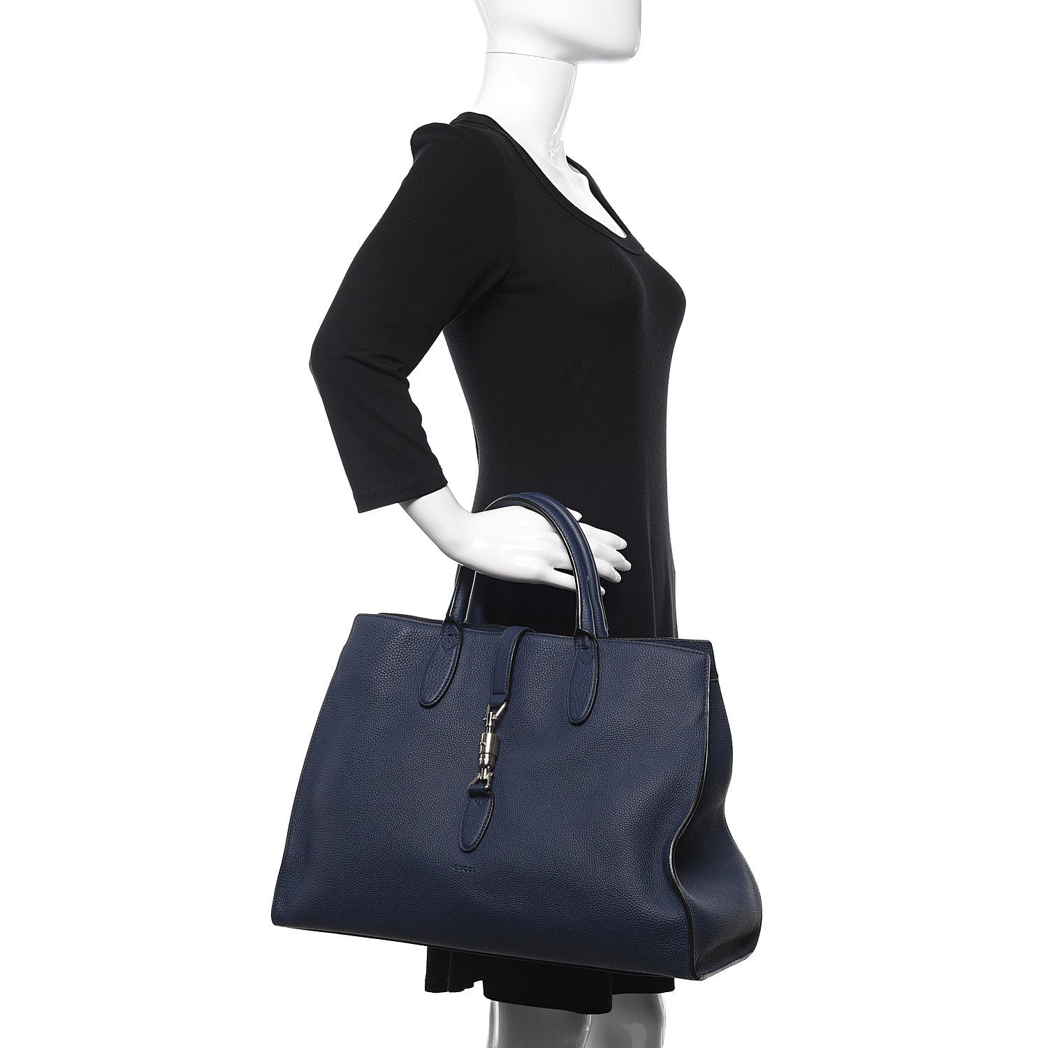 Gucci Soft Calfskin Medium Jackie Top Handle Bag Classic Blue Marine 2 of 17