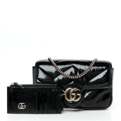 Gucci Patent Lambskin Matelasse Mini GG Marmont Shoulder Bag With Case Black 3 of 11