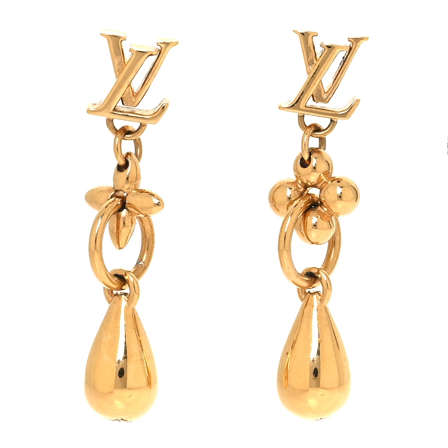 Metal LV Flower Drop Gold