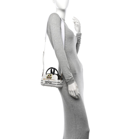 Calfskin Animal Print Micro Dior Vibe Zip Bowling Bag White Multicolor