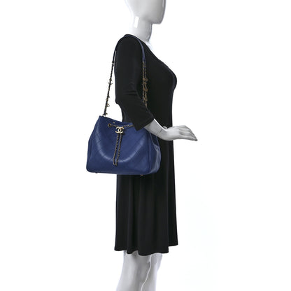 Chanel Calfskin Stitched Egyptian Amulet Drawstring Bag Blue 2 of 9