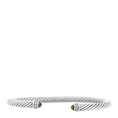 David Yurman Sterling Silver Diamond Peridot 5mm Cable Classics Bracelet 1 of 3