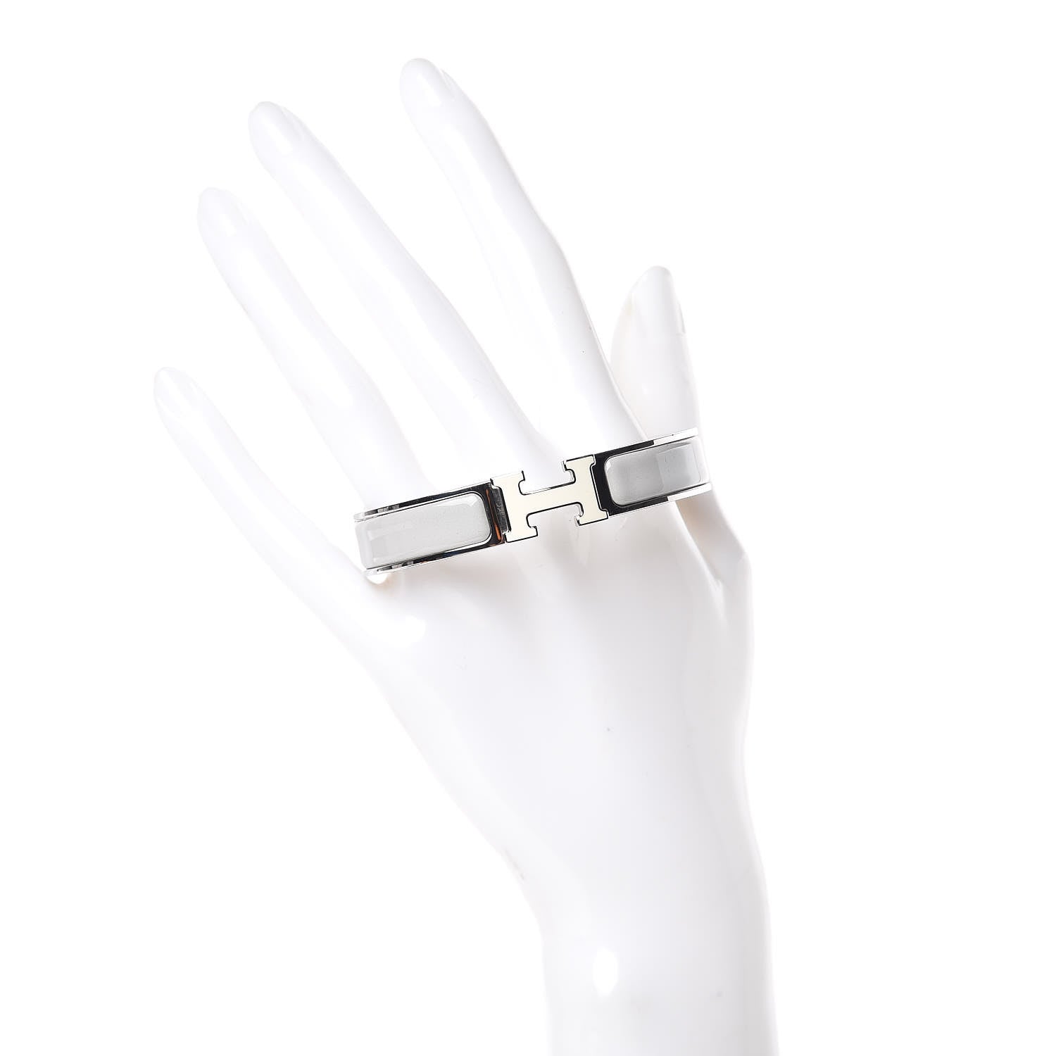 Hermes Enamel Narrow Clic Clac H Bracelet GM Blanc Gris Clair 2 of 6