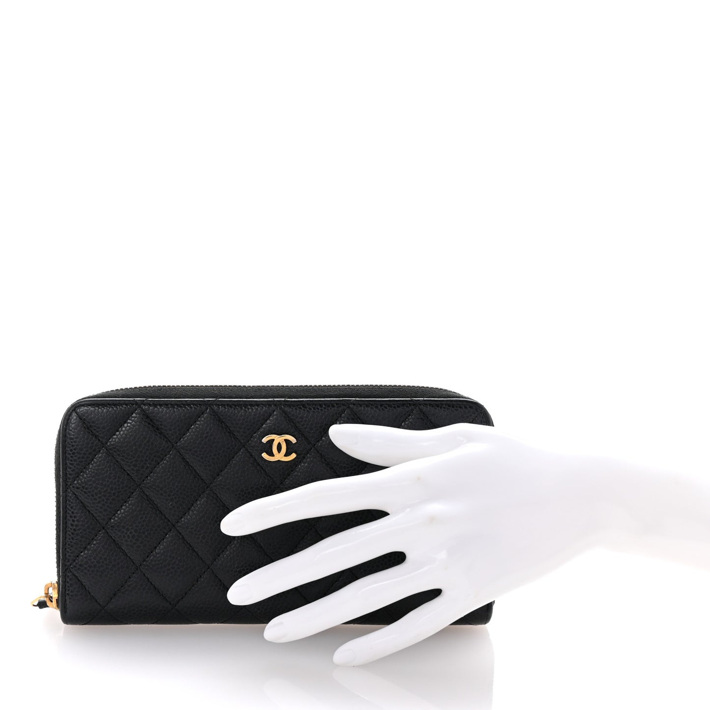 Caviar Quilted Large Gusset Zip Around Wallet Black