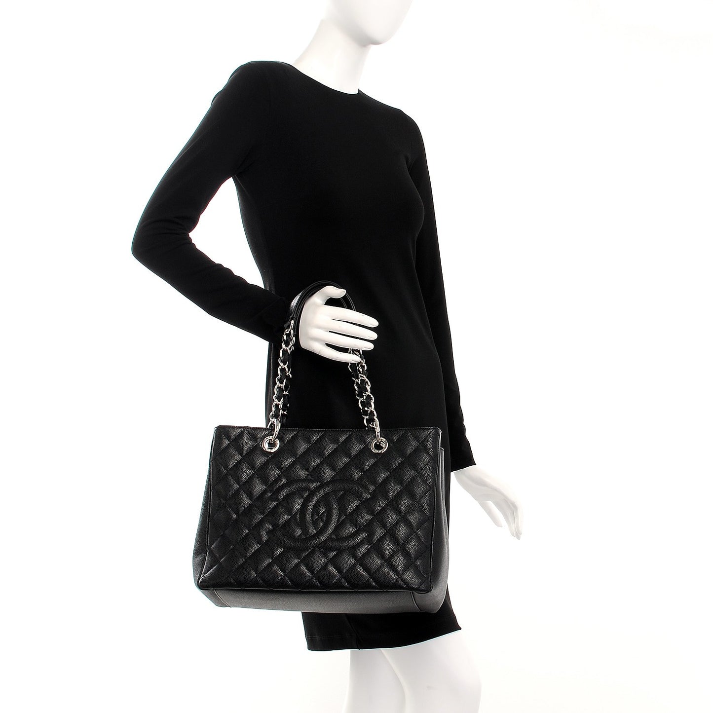 Caviar Quilted Grand Shopping Tote GST Black