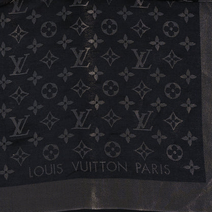 Louis Vuitton Silk Lurex Wool Monogram Shine Shawl Black 2 of 3