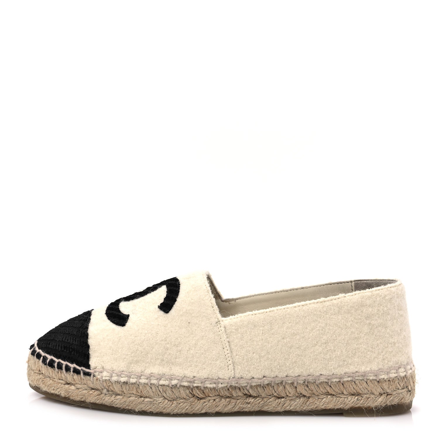 Chanel Tweed Velvet CC Espadrilles 37 Ecru Black 1 of 9