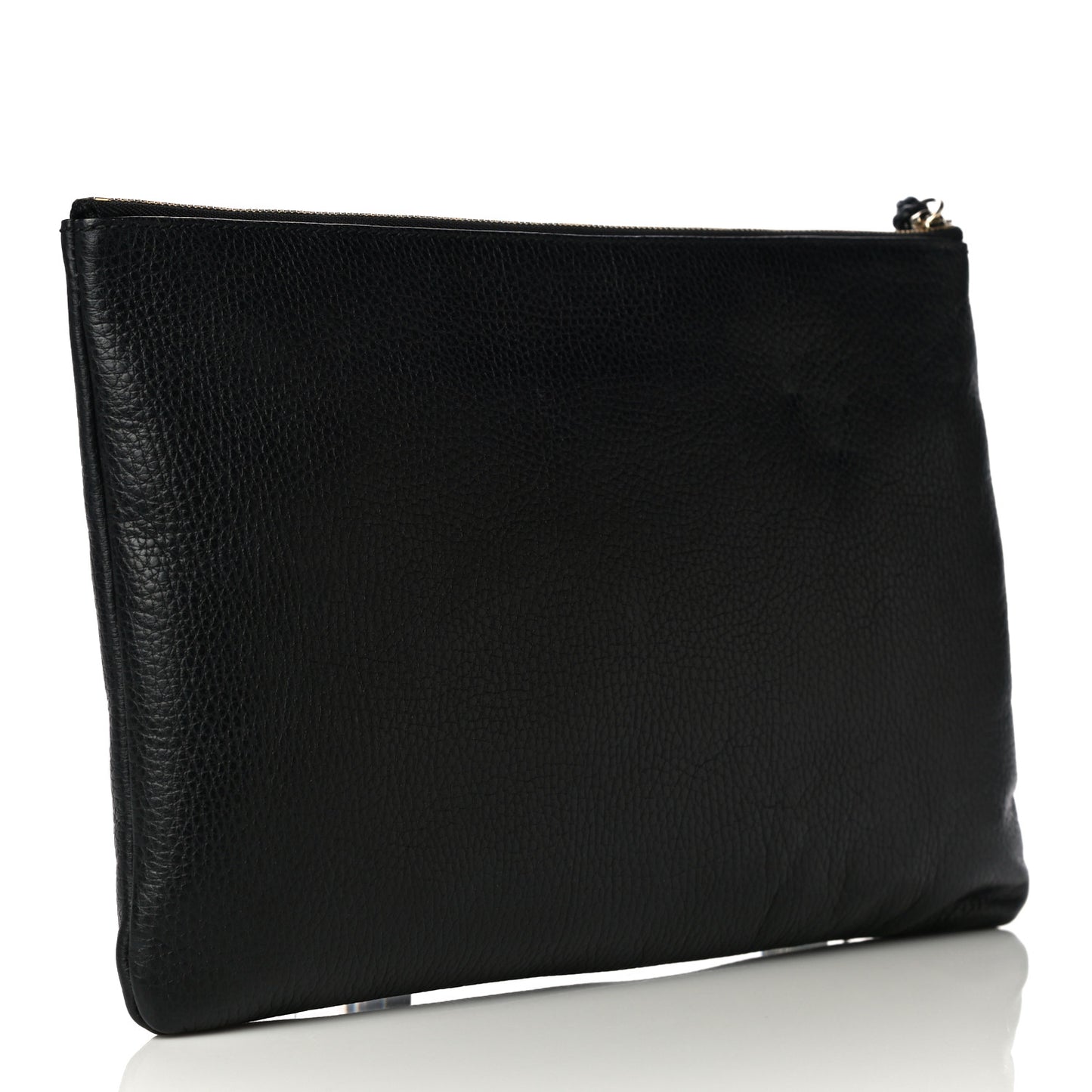 Pebbled Calfskin Large Bamboo Clutch Black