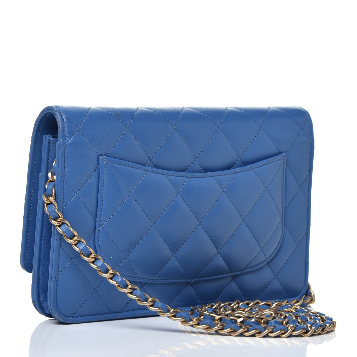 Lambskin Quilted Wallet On Chain WOC Light Blue