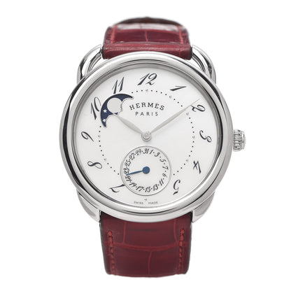 Hermes Stainless Steel Alligator Mother of Pearl 38mm Arceau Petite Lune Automatic Watch Braise 1 of 7