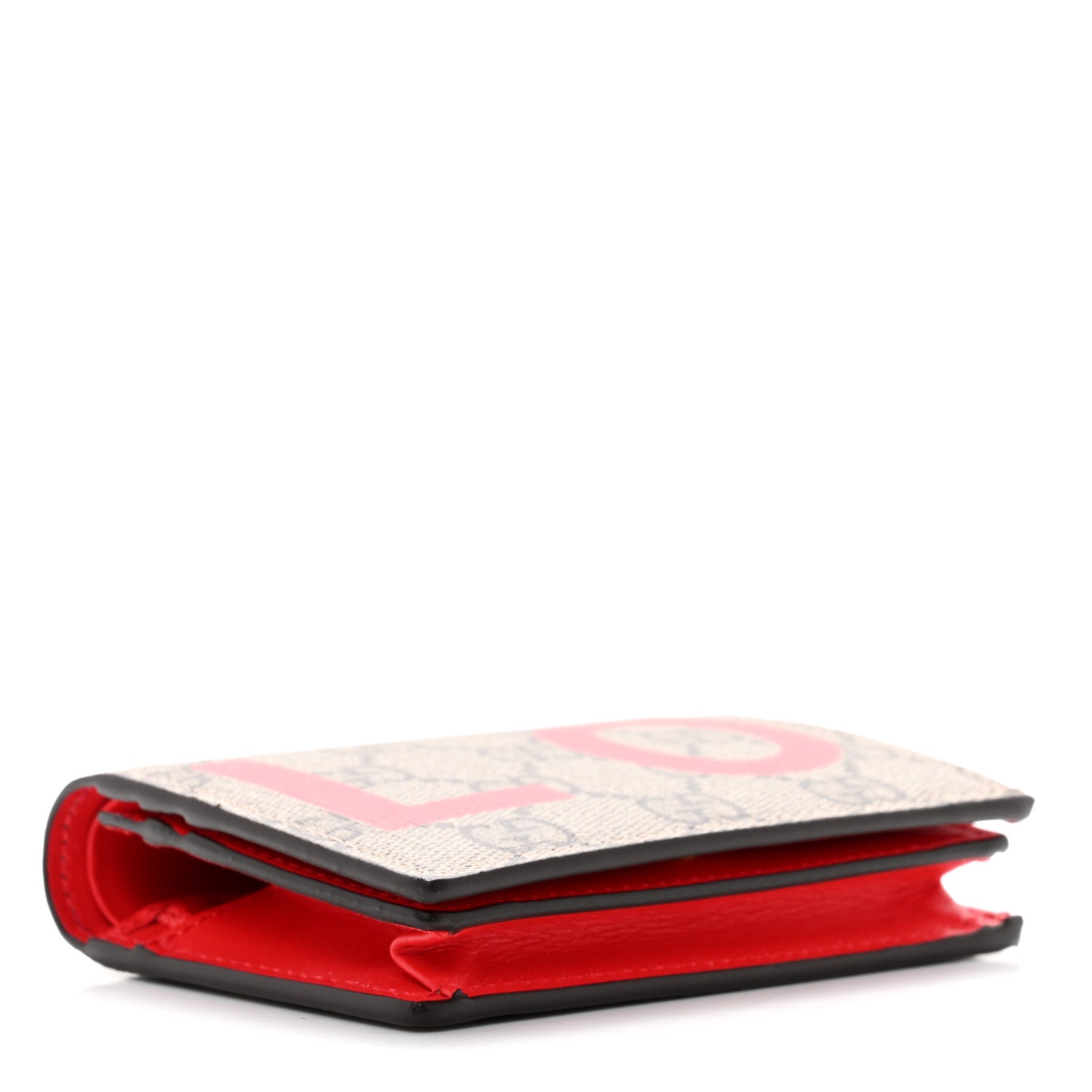 Gucci GG Supreme Monogram Moon Calfskin Love Valentines Day Card Case Beige Ebony New Geranium 4 of 8