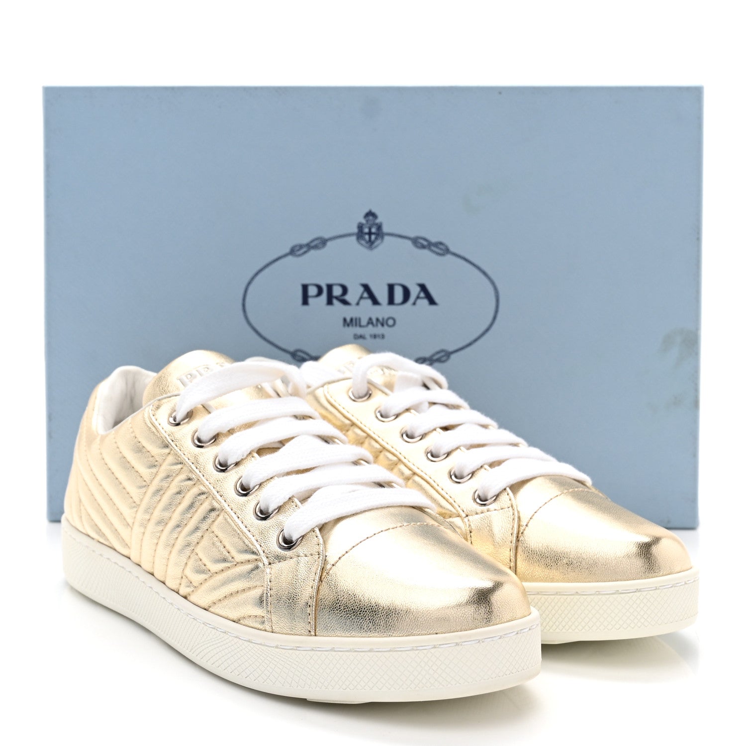Prada Metallic Nappa Diagramme Sneakers 35 Pirite 10 of 10