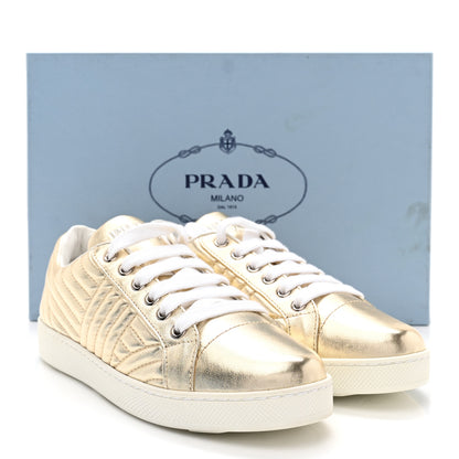 Prada Metallic Nappa Diagramme Sneakers 35 Pirite 10 of 10