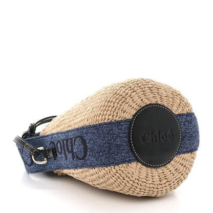Chloe Raffia Calfskin Small Woody Basket Bag Navy 4 of 12