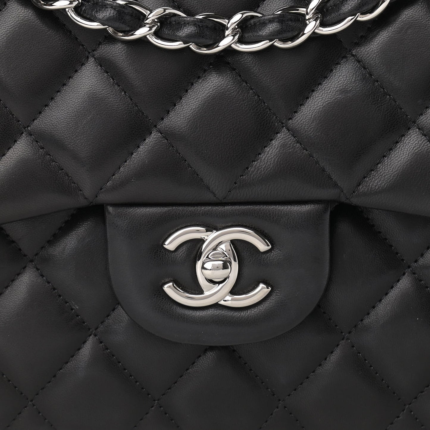 Lambskin Quilted Jumbo Double Flap Black