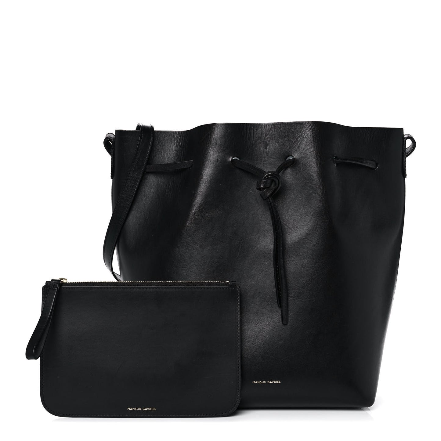 Vegetable Tanned Calfskin Bucket Bag Black Marina
