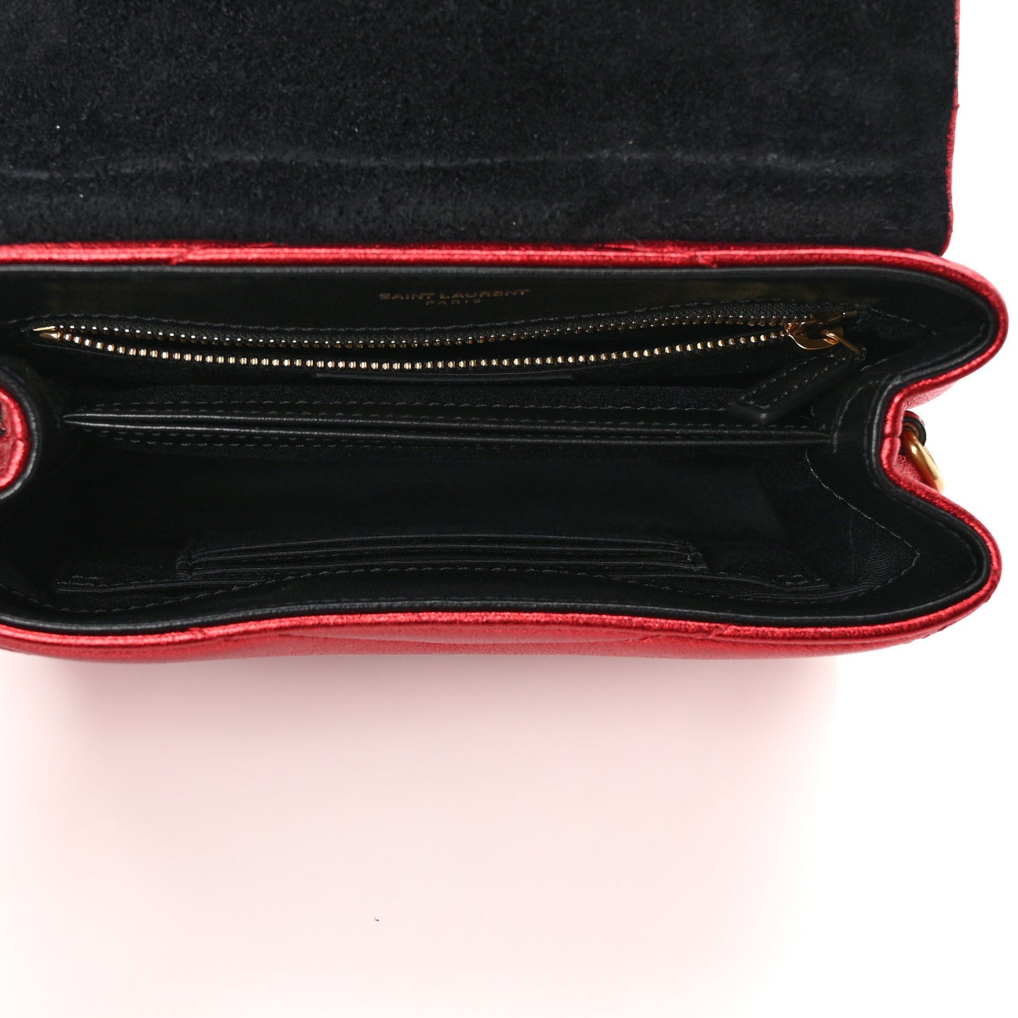 Metallic Calfskin Matelasse Toy Loulou Monogram Chain Satchel Red