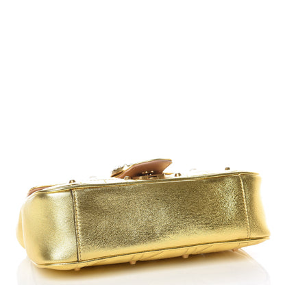 Gucci Metallic Calfskin Matelasse Studded Mini Pearly GG Marmont Shoulder Bag Gold 4 of 8