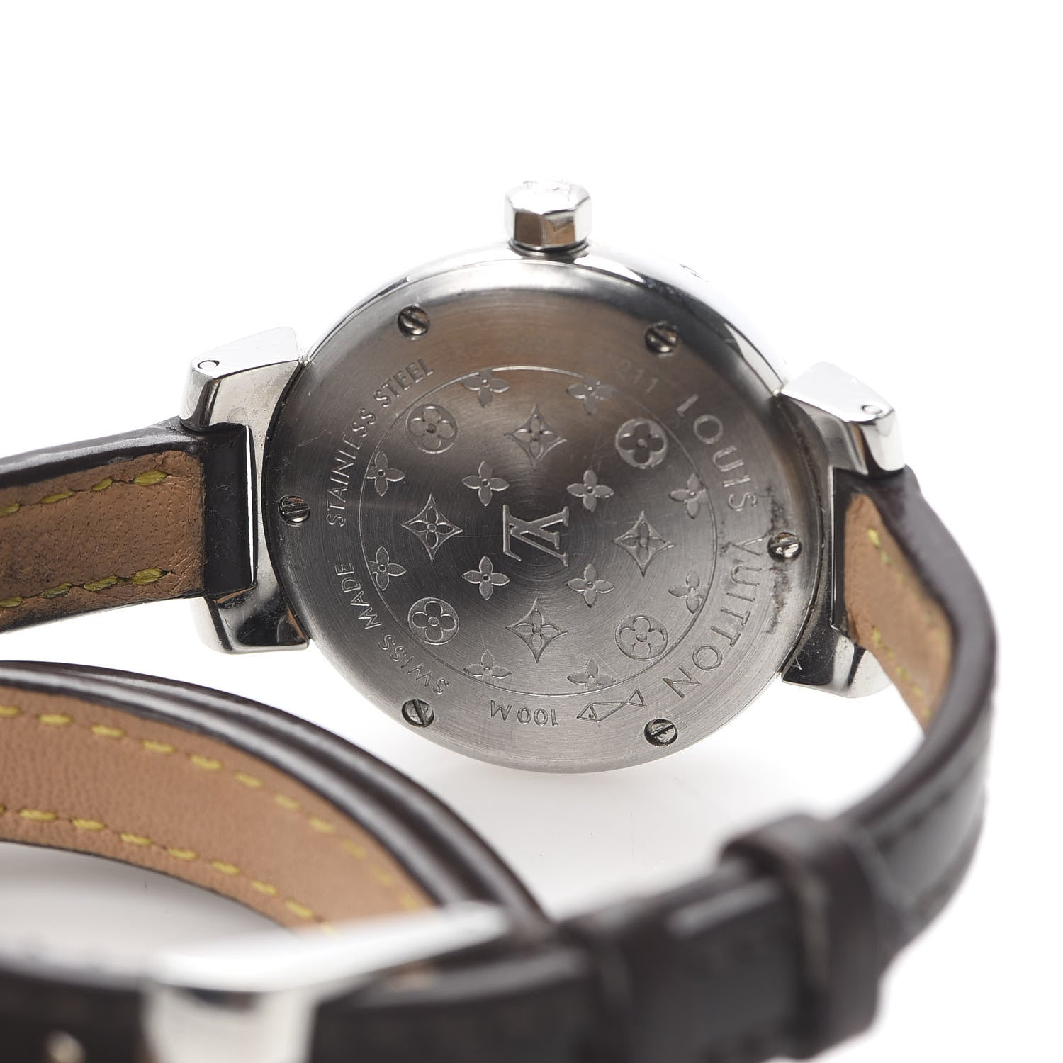 Louis Vuitton Stainless Steel Calfskin 28mm Tambour Triple Wrap Quartz Watch Brown 5 of 6
