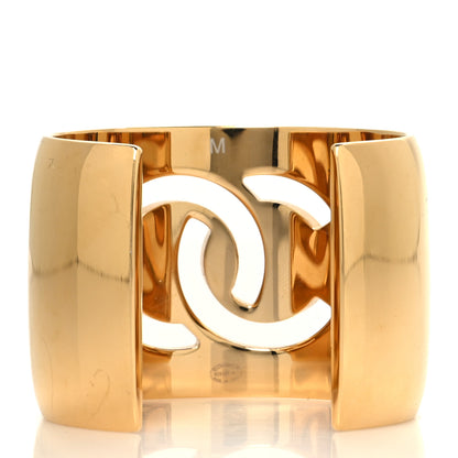 Chanel Metal Resin CC Cuff Cutout M Gold White 3 of 6