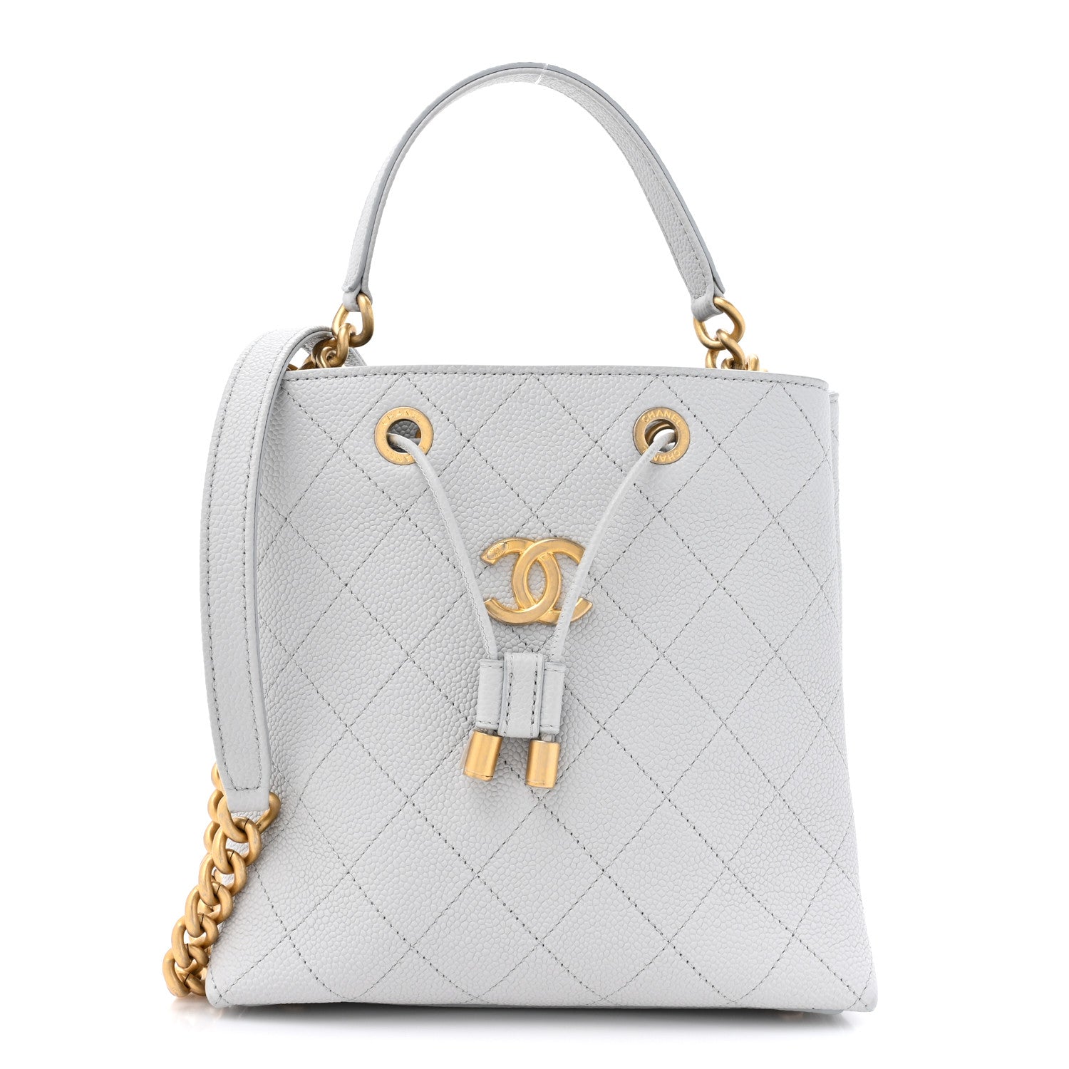 Chanel Grained Calfskin Stitched Small Drawstring Bag Grey 1 of 12