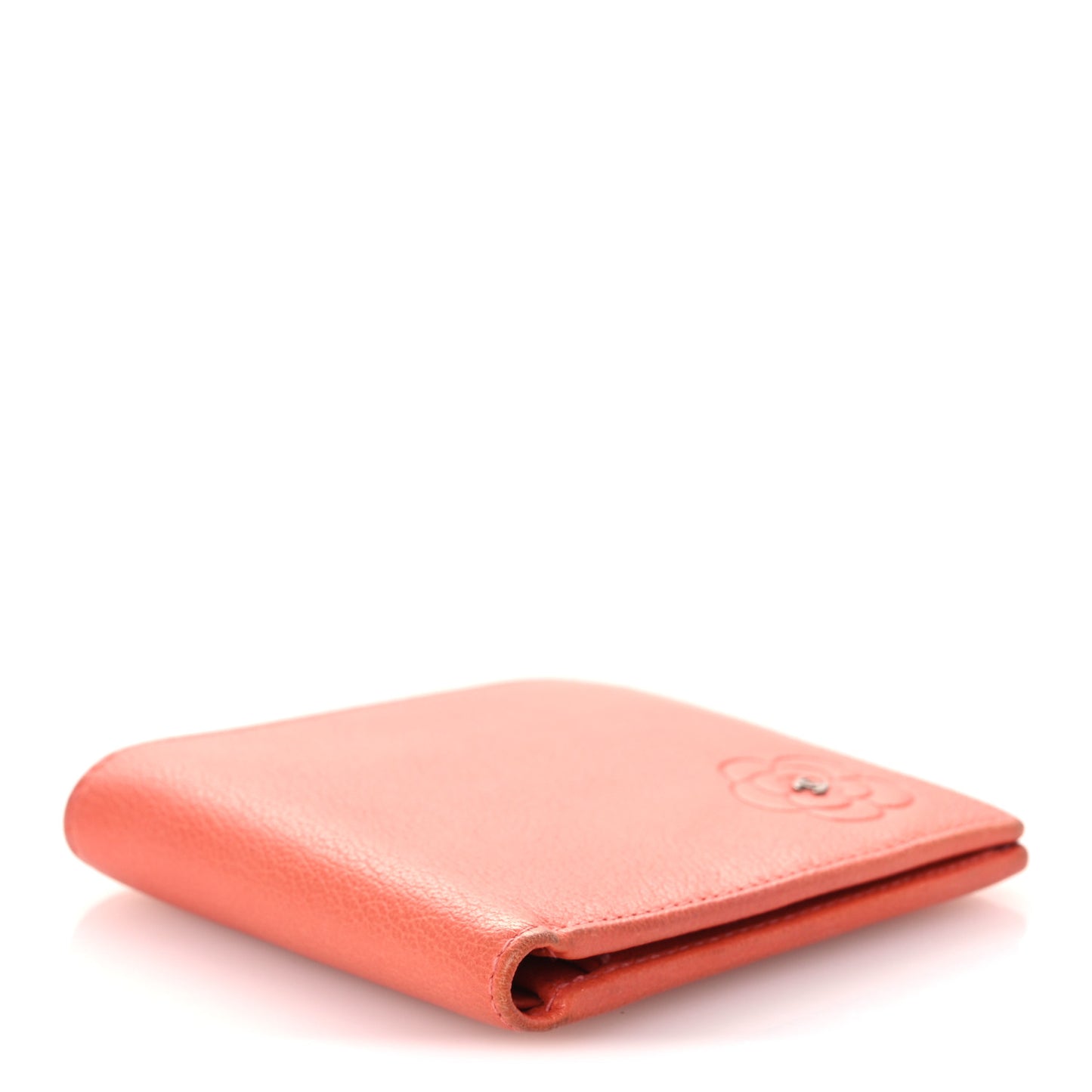 Goatskin Camellia Bi-Fold Wallet Coral