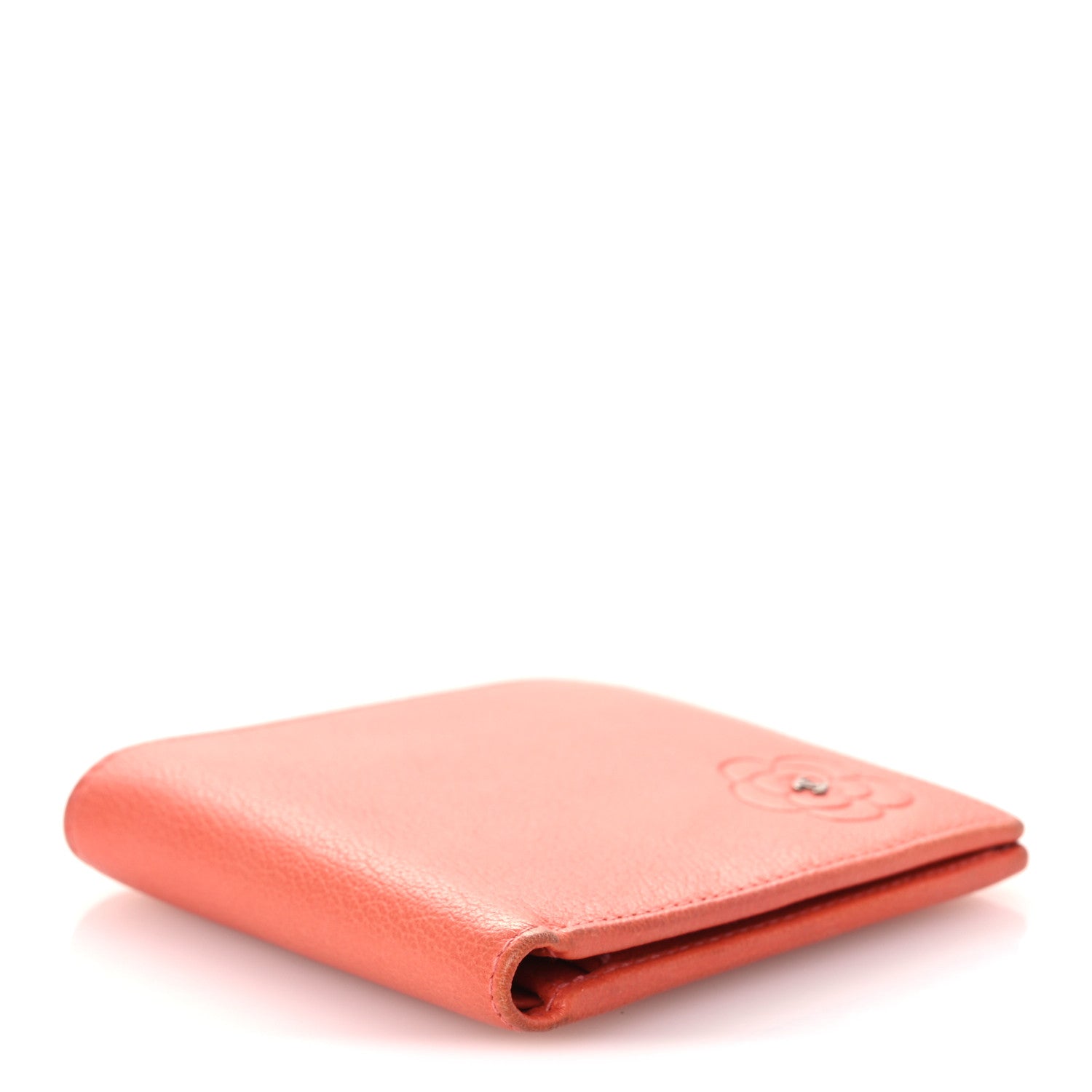 Chanel Goatskin Camellia Bi-Fold Wallet Coral 4 of 9